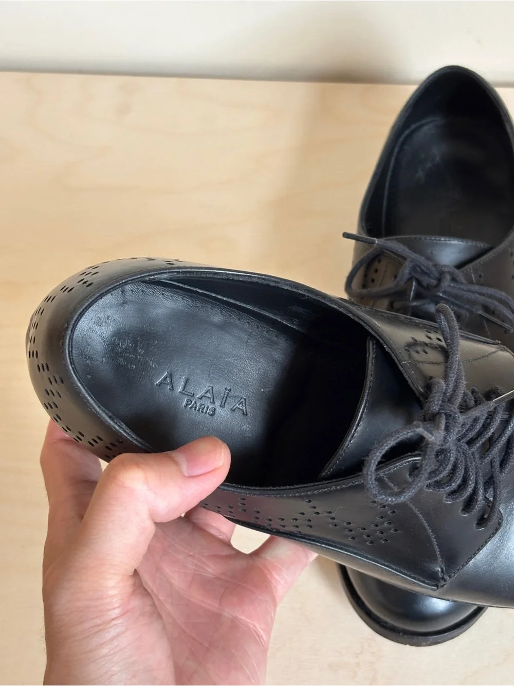 Alaia Black Leather Brogue Oxfords EU 36.5